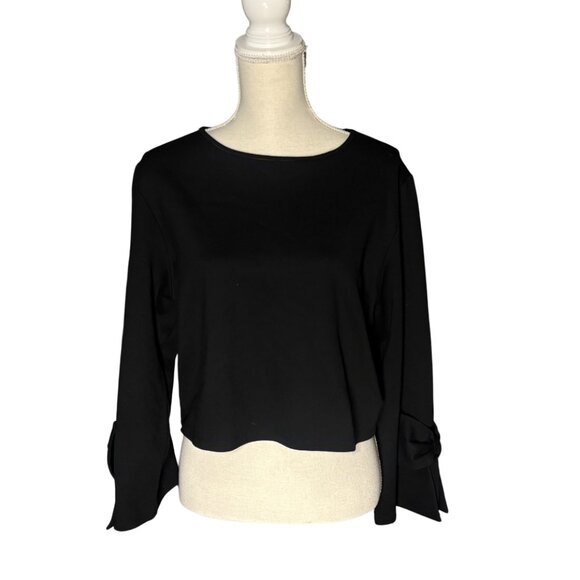 Anne Fontaine Twist Top black cropped sweater size 44 US 12 L statement Bows - Picture 5 of 13